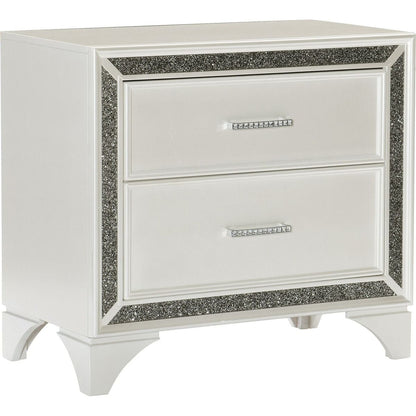 Glamourous Bedroom 1pc Nightstand Pearl White Metallic Finish Silver Glitter Trim Wooden furniture