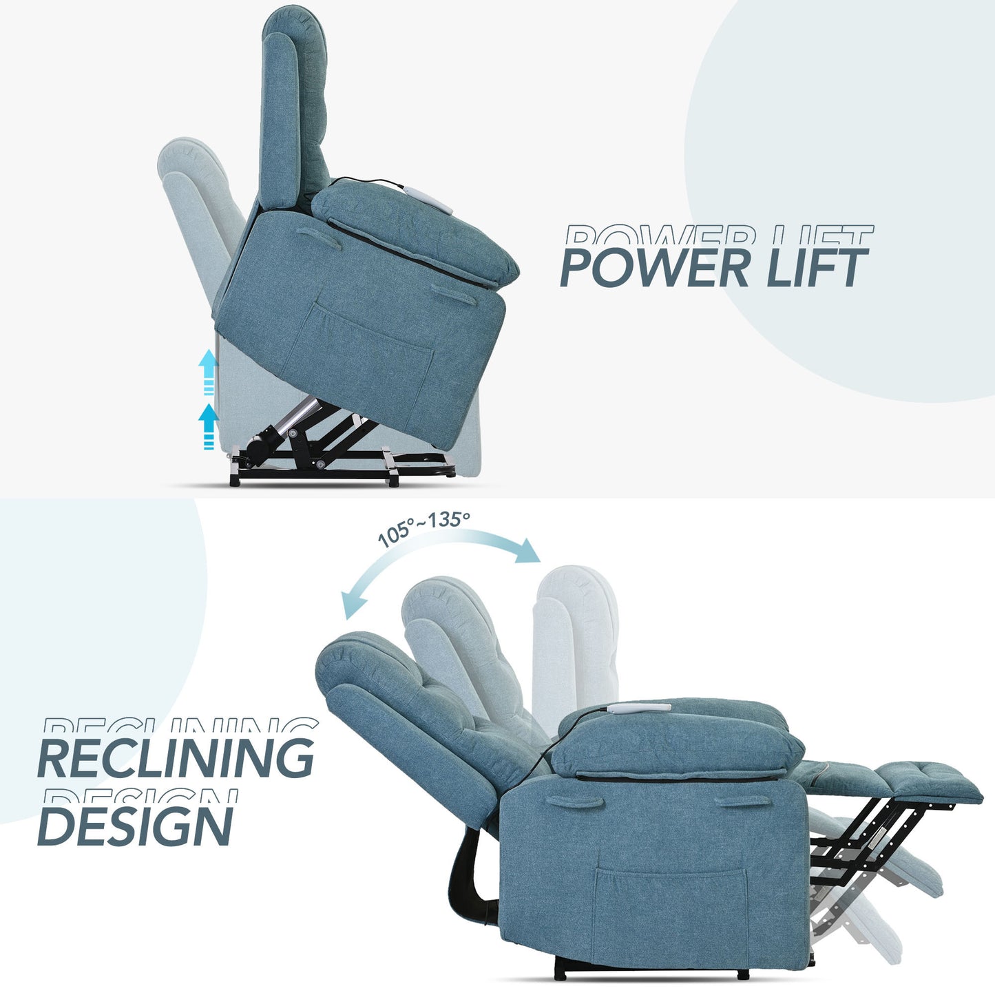 Massage Recliner, Power Lift Chair for Elderly with Adjustable Massage and Heating Function, Recliner Chair with Infinite Position and Side Pocket for Living Room, Blue