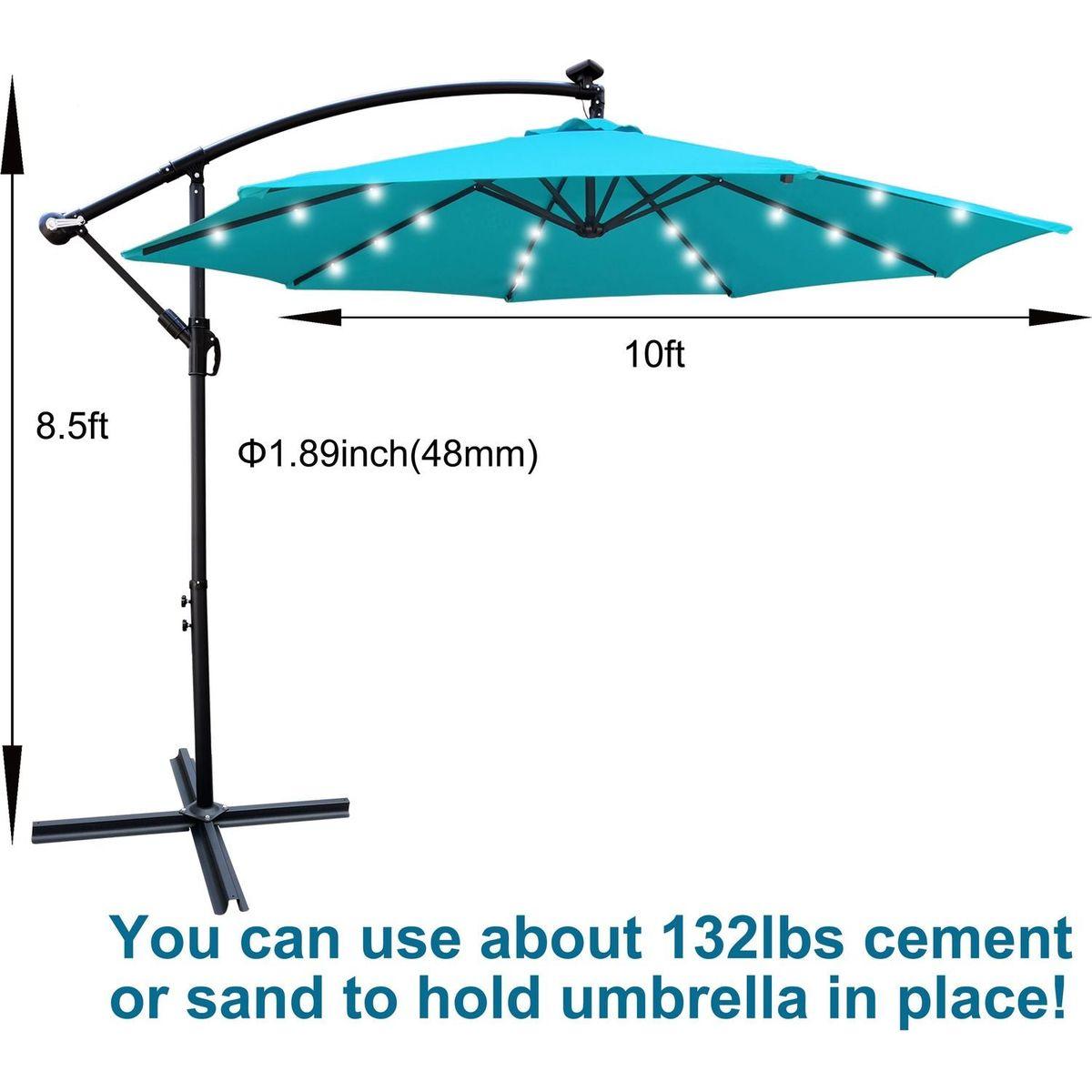 10 ft Outdoor Patio Umbrella Solar Powered LED Lighted Sun Shade Market Waterproof 8 Ribs Umbrella with Crank and Base for Garden Deck Backyard Pool