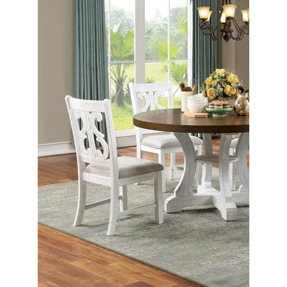 Lavish Design Distressed White 2pcs Dining Chairs Only, Gray Padded Fabric Seat Dining Room Kitchen Furniture Solid wood decorative Back