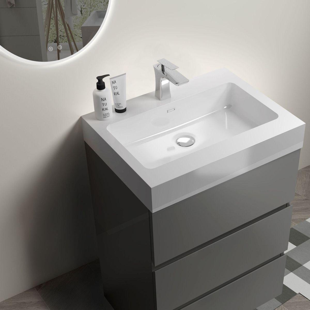 Alice 24" Gray Bathroom Vanity with Sink, Large Storage Freestanding Bathroom Vanity for Modern Bathroom, One-Piece White Sink Basin without Drain and Faucet