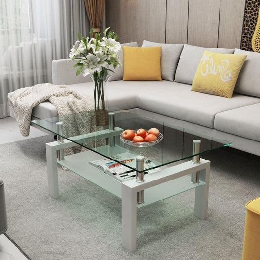 White Coffee Table, Clear Coffee Table Modern Side Center Tables for Living Room Living Room Furniture