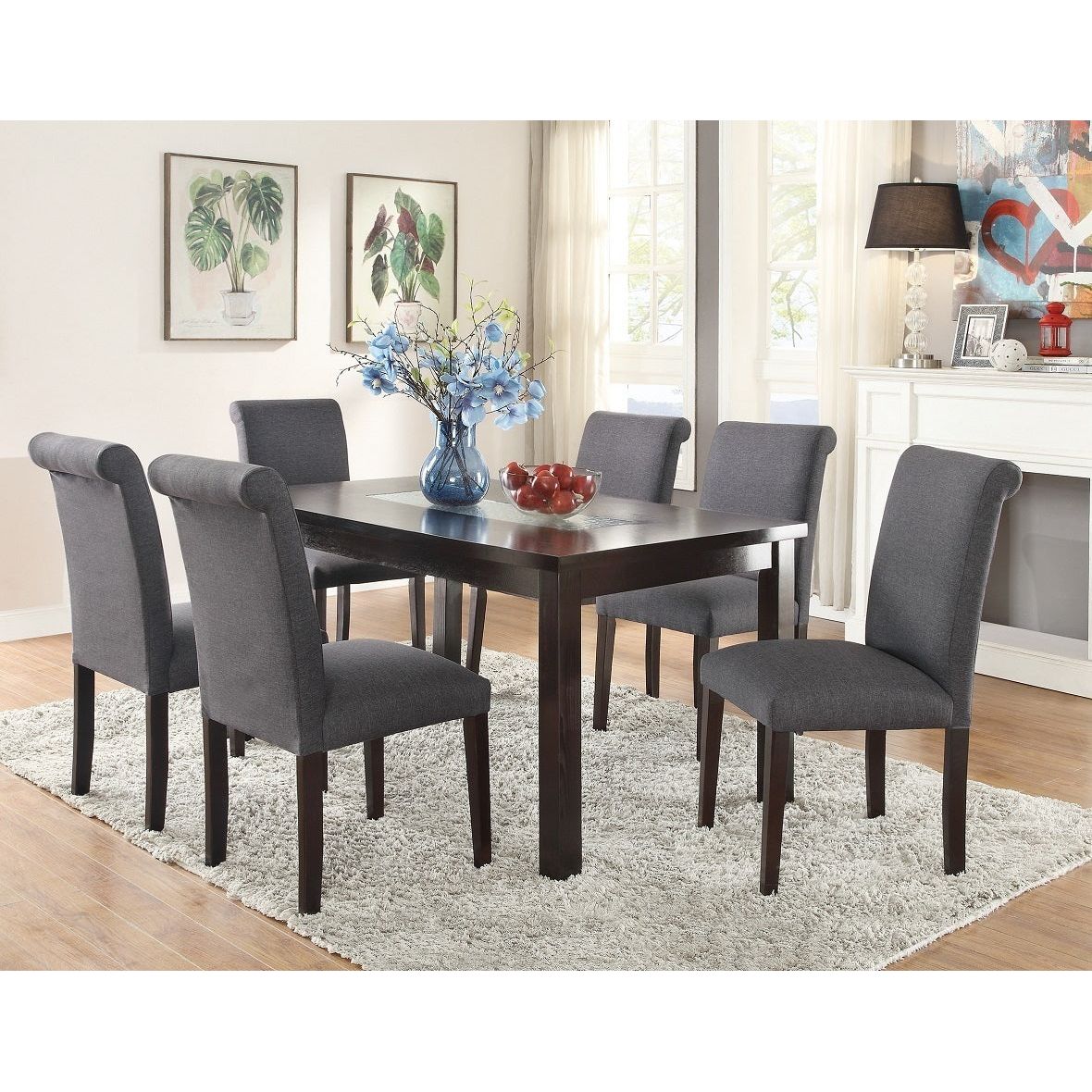 Transitional Blue Grey Polyfiber Chairs Dining Seating Set of 2 Dining chairs Plywood Birch Dining Room