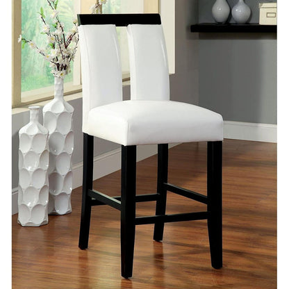 Set of 2 Chairs Black And White Leatherette Beautiful Padded Counter height Chairs Slit Back Design Kitchen Dining Room Furniture