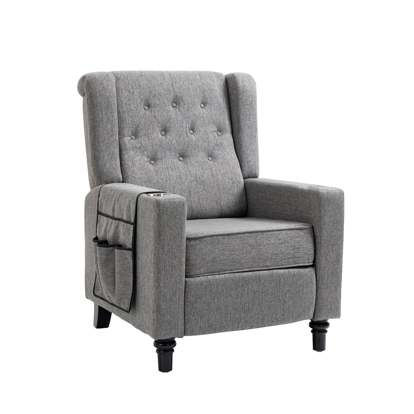 Arm Pushing Recliner Chair, Modern Button Tufted Wingback Push Back Recliner Chair, Living Room Chair Fabric Pushback Manual Single Reclining Sofa Home Theater Seating for Bedroom, DarkGray