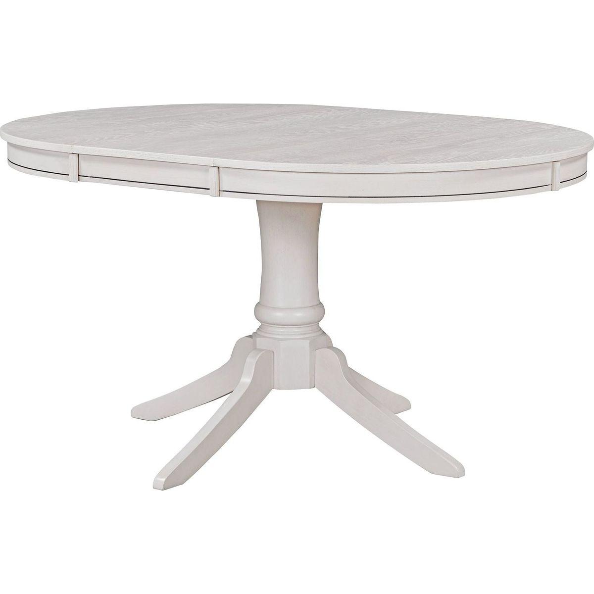 5-Piece Retro Functional Dining Table Set Wood Round Extendable Dining Table and 4 Upholstered Dining Chairs (Antique White) - Streamdale Furniture