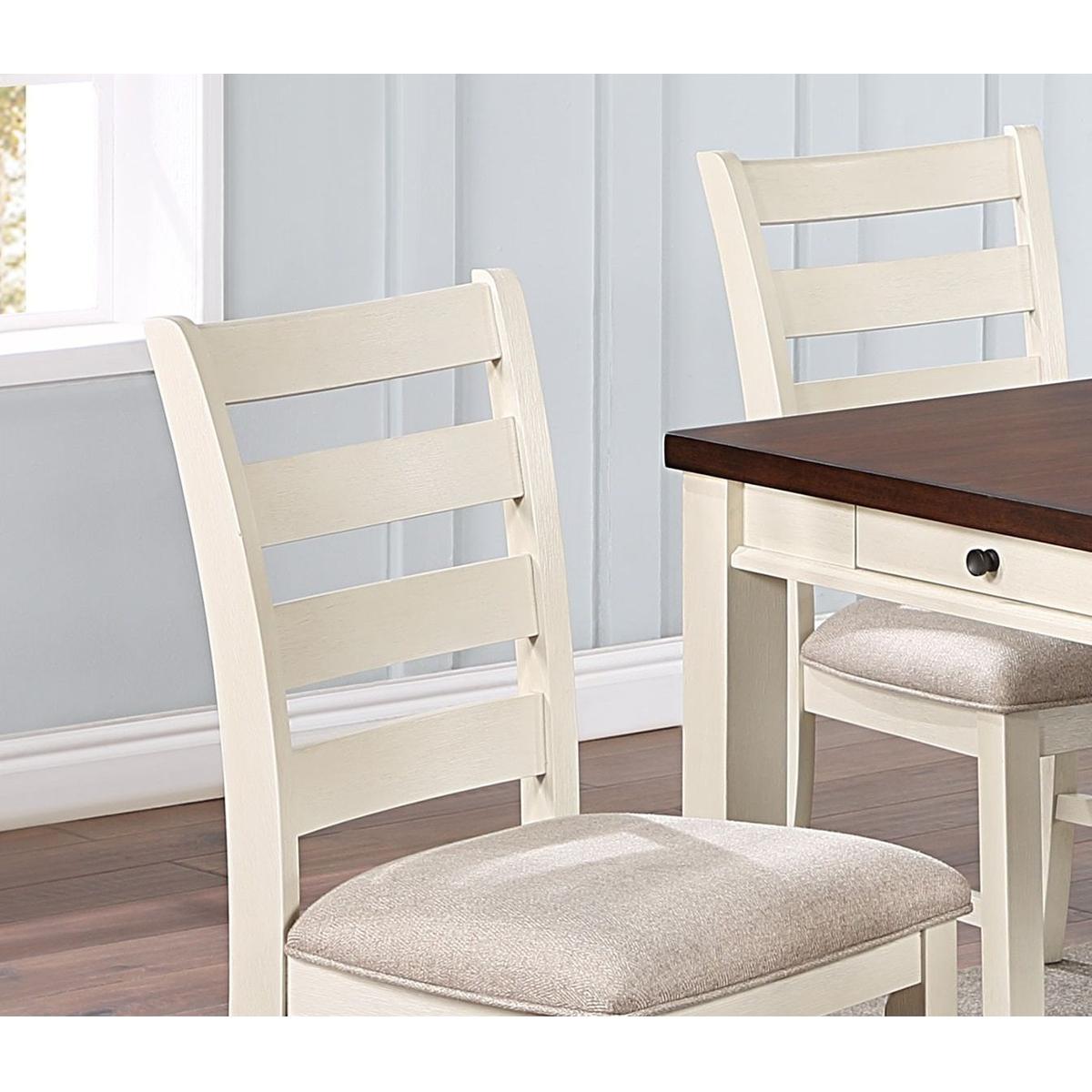 White Classic 2pcs Dining Chairs Set Rubberwood Beige Fabric Cushion Seats Ladder Backs Dining Room Furniture Side Chair