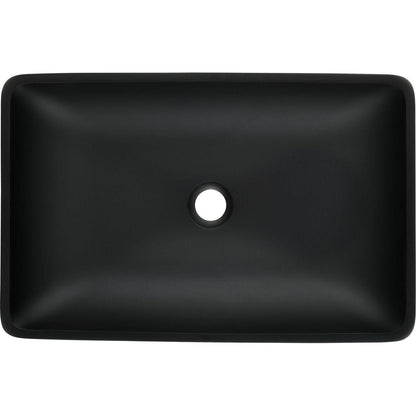 14.38" L -22.25" W -4-3/8 in. H Matte Shell Glass Rectangular Vessel Bathroom Sink in Black with Faucet and Pop-Up Drain in Matte Black