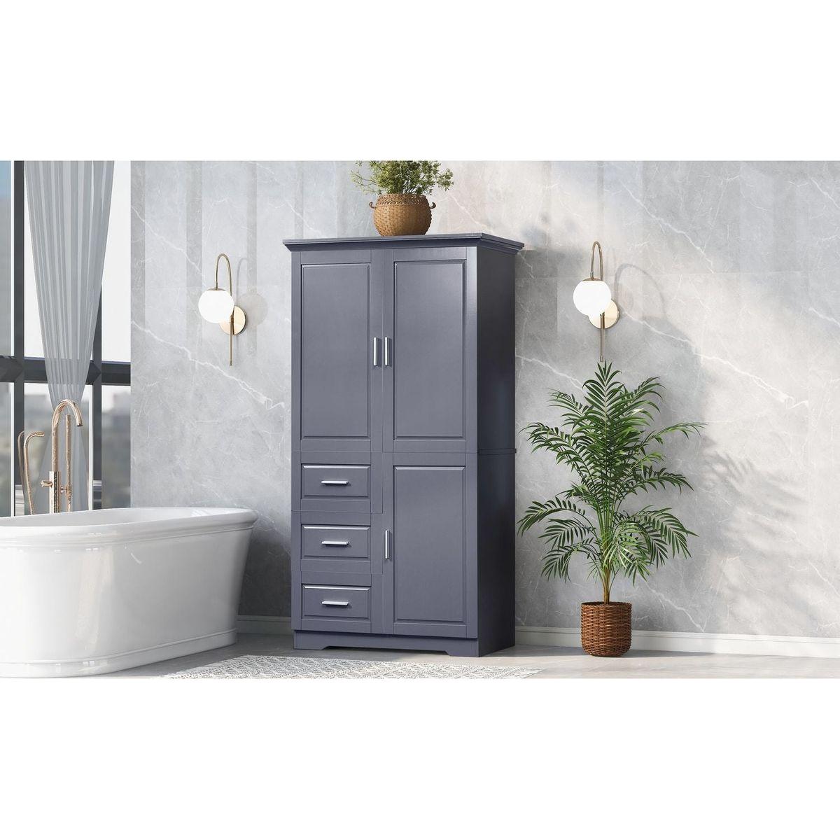 Tall and Wide Storage Cabinet with Doors for Bathroom/Office, Three Drawers, Grey