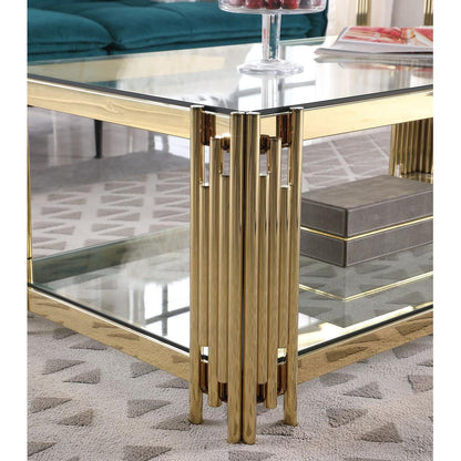 Woker Furniture 20" Wide Square End Table with Glass Top, Golden Stainless Steel Tempered Glass Coffee Table for Living Room&Bed Room