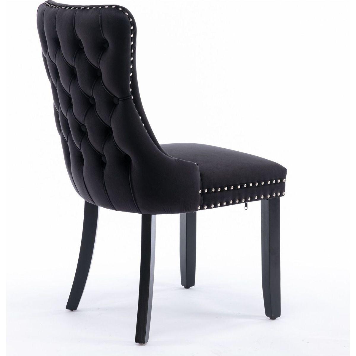 Upholstered Wing-Back Dining Chair with Backstitching Nailhead Trim and Solid Wood Legs, Set of 2, Black, 8809BK, KD