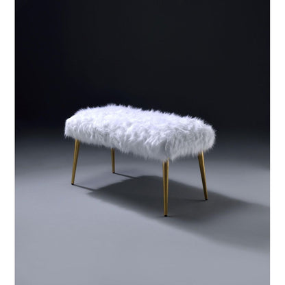 Bagley II Bench in White Faux Fur & Gold 96450