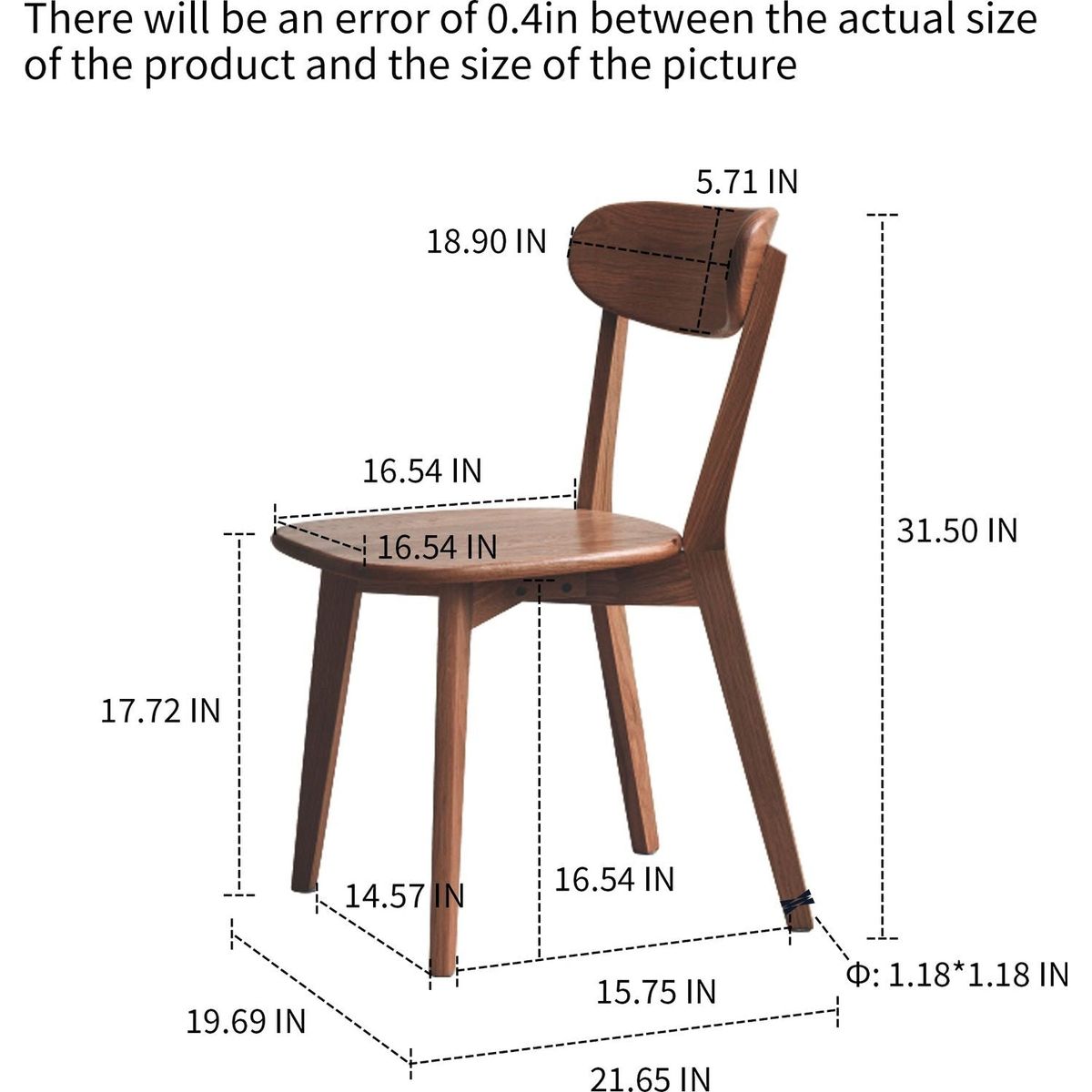 Dining chair wooden FAS grade oak natural wood made in North America 100% dirt-free wood chair solid chair table chair wooden living room chair simple and natural 46.5 x 54 x 80cm