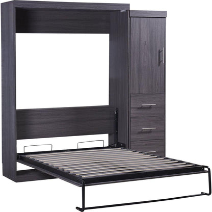 Full Size Murphy Bed with Wardrobe and Drawers, Storage Bed, can be Folded into a Cabinet, Gray