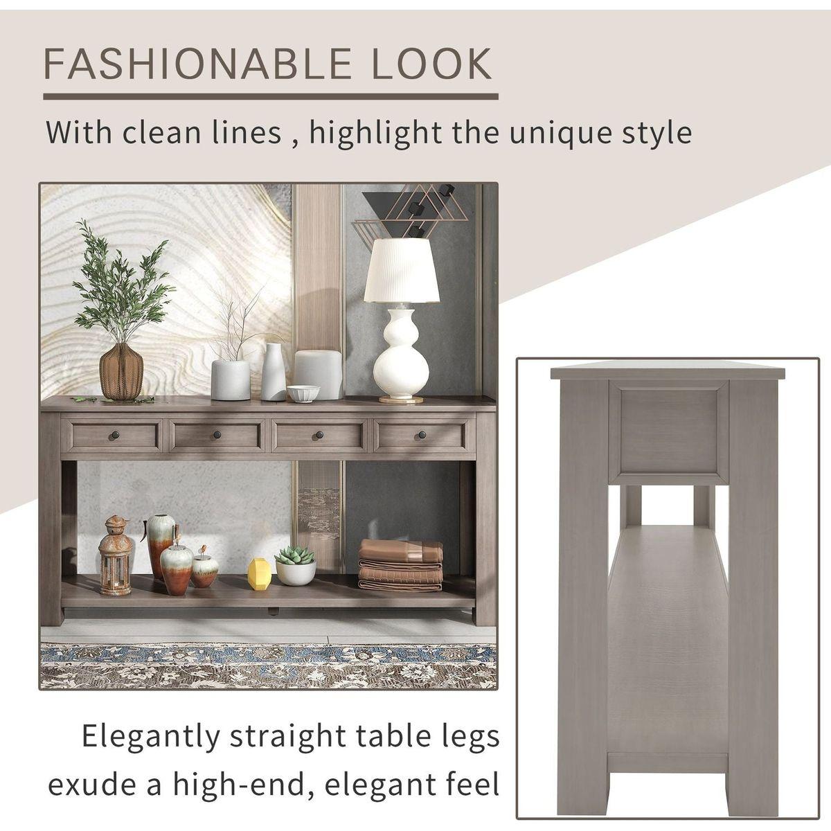 Console Table/Sofa Table with Storage Drawers and Bottom Shelf for Entryway Hallway (Gray Wash)