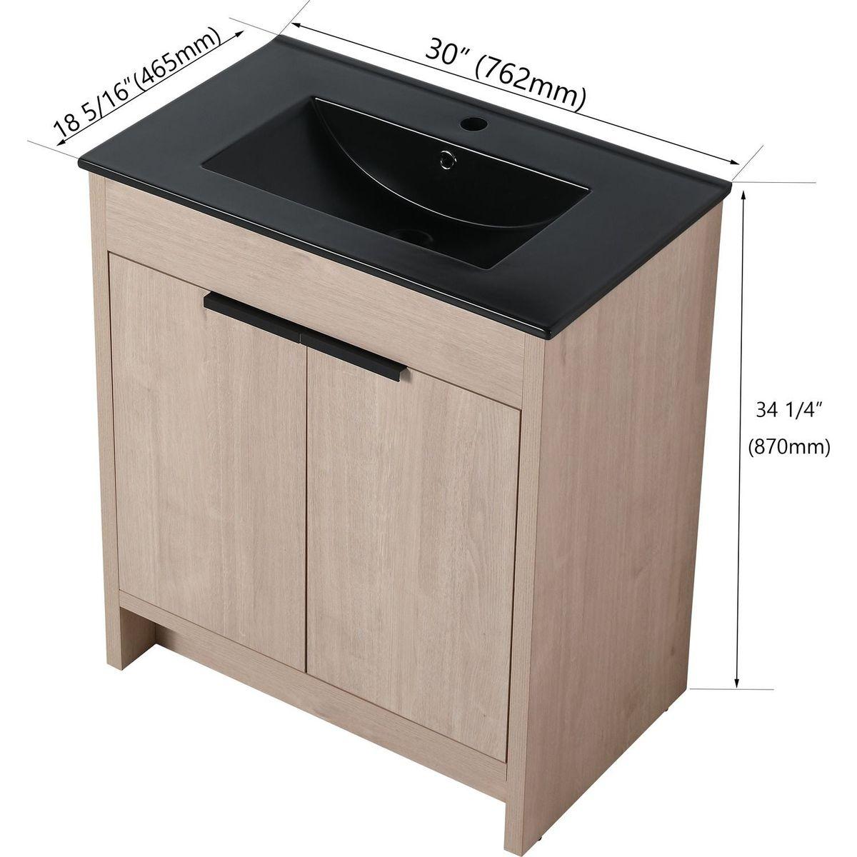 30 Inch Freestanding Bathroom Vanity with Black Ceramic Sink & 2 Soft-Close Cabinet Doors (BVB02430PLO-BL9075BK),W1286S00019