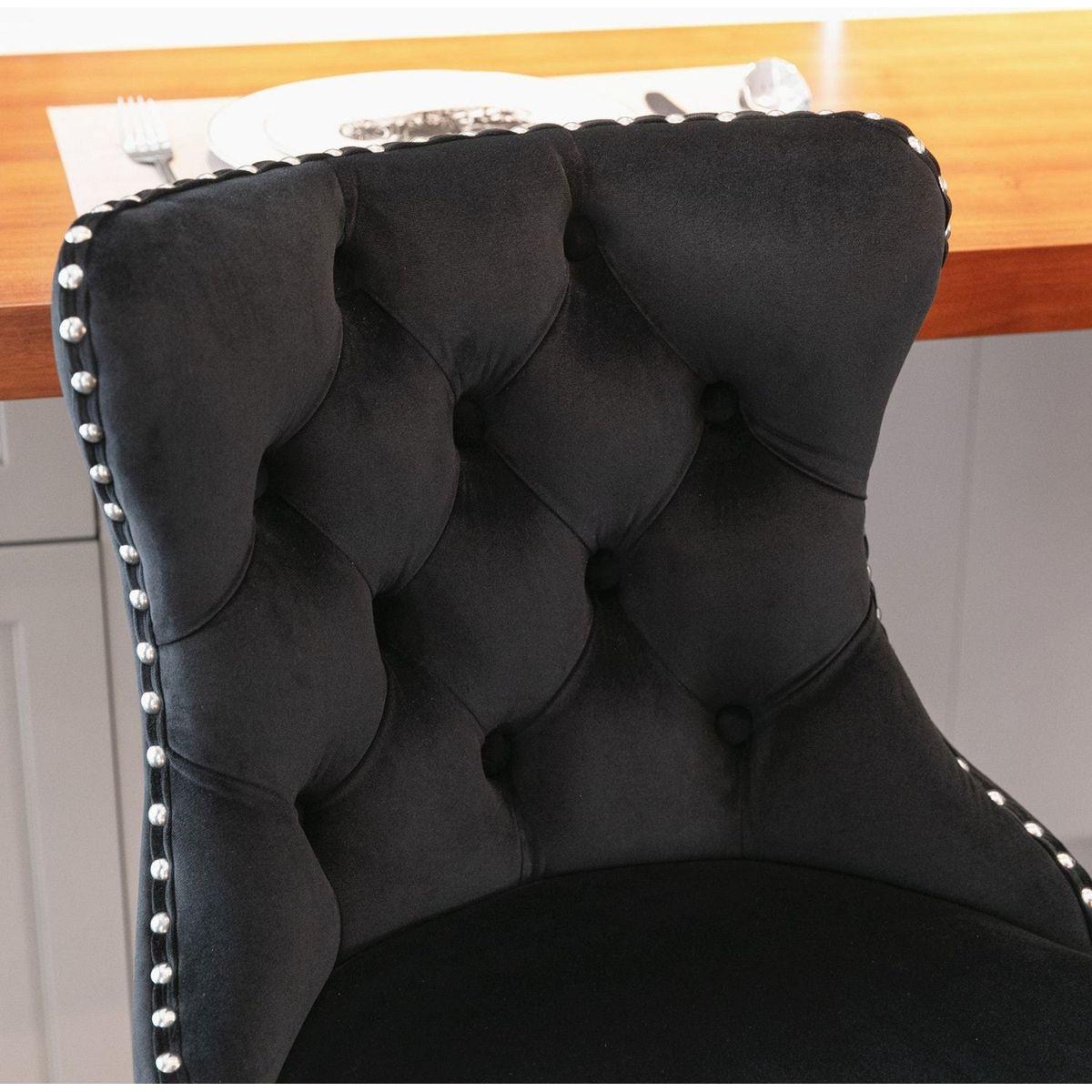 Swivel Velvet Barstools Adjusatble Seat Height from 25-33 Inch, Modern Upholstered Chrome base Bar Stools with Backs Comfortable Tufted for Home Pub and Kitchen Islandlack, Set of 2) - Streamdale Furniture