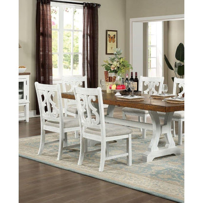 Lavish Design Distressed White 2pcs Dining Chairs Only, Gray Padded Fabric Seat Dining Room Kitchen Furniture Solid wood decorative Back