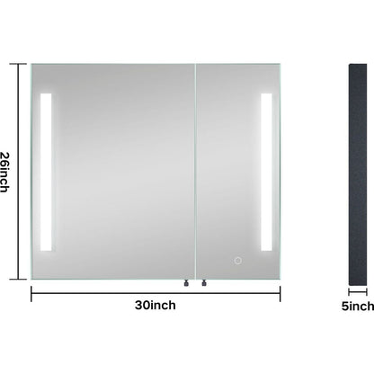 30x26 inch Black LED Mirror Medicine Cabinet Surface, Defogger, Anti-Fog, Dimmable Lights Brightness Memory