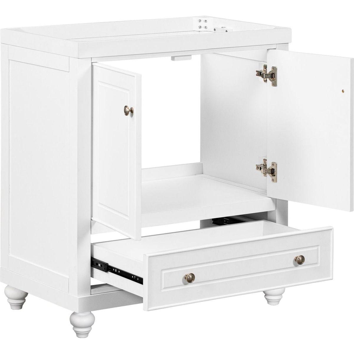 30" Bathroom Vanity without Sink, Base Only, Cabinet with Doors and Drawer, Solid Frame and MDF Board, White