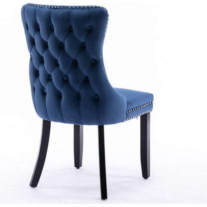 Upholstered Wing-Back Dining Chair with Backstitching Nailhead Trim and Solid Wood Legs, Set of 2, Blue, 8809BL, KD