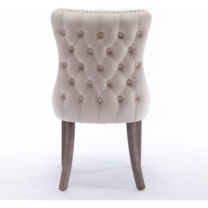 Upholstered Wing-Back Dining Chair with Backstitching Nailhead Trim and Solid Wood Legs, Set of 2, Beige, 8809BG, KD