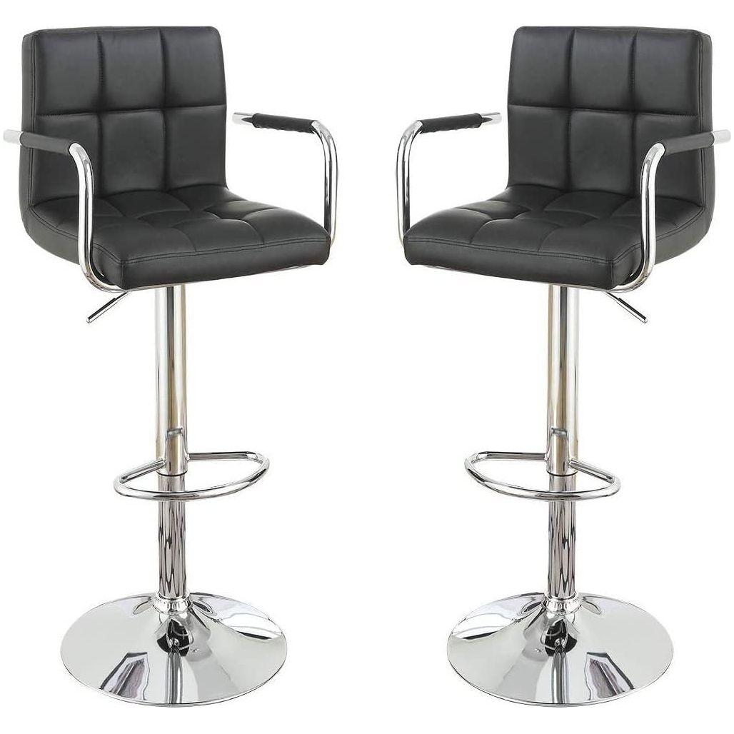 Black Faux Leather Bar Stool Counter Height Chairs Set of 2 Adjustable Height Kitchen Island Stools