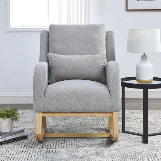 27.5" W Modern Accent High Back Living Room Casual Armchair Rocker with One Lumbar Pillow, Two Side Pockets, Teddy.