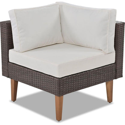 GO 4-pieces Outdoor Wicker Sofa Set, Patio Furniture with Colorful Pillows, L-shape sofa set, Beige cushions and Brown Rattan