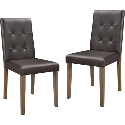 Side Chairs 2pc Set Walnut Brown Finish Wood Frame Faux Leather Back and Seat