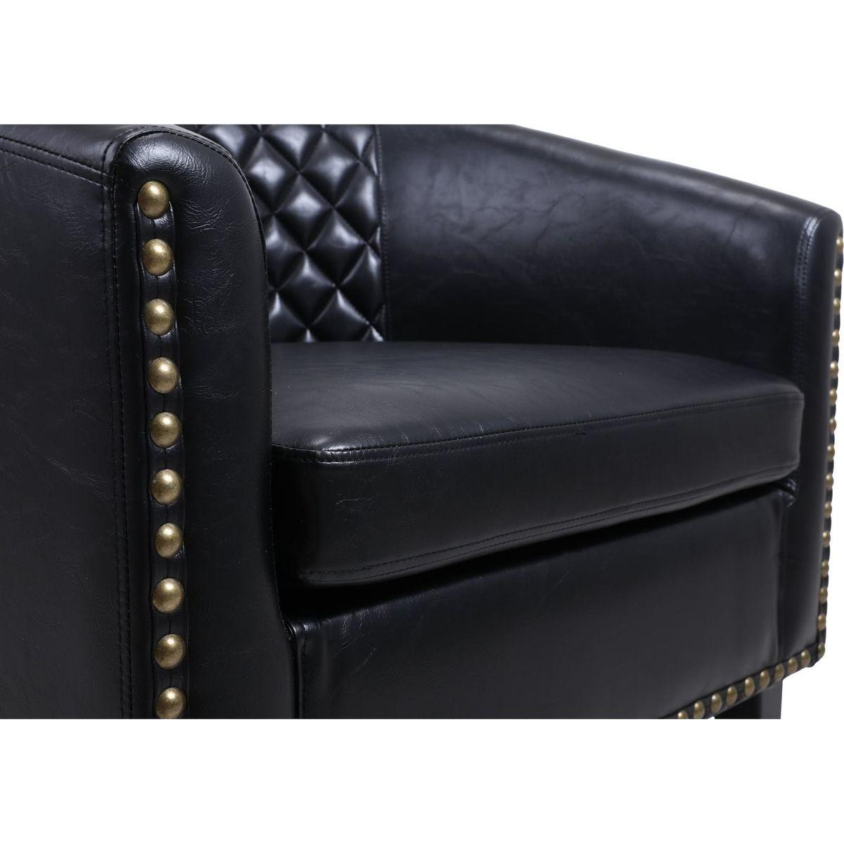 accent Barrel chair living room chair with nailheads and solid wood legs Black pu leather