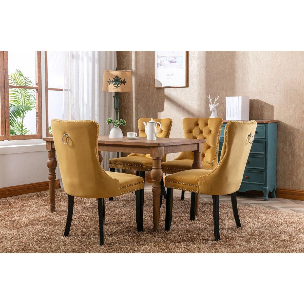 Nikki Collection Modern, High-end Tufted Solid Wood Contemporary Velvet Upholstered Dining Chair with Wood Legs Nailhead Trim 2-Pcs Setloden