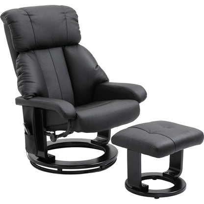 Recliner with Ottoman Footrest, Recliner Chair with Vibration Massage, Faux Leather and Swivel Wood Base for Living Room and Bedroom, Black