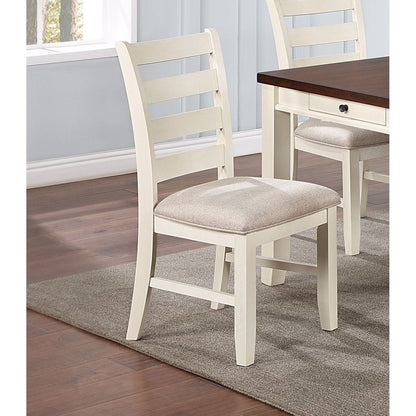 White Classic 2pcs Dining Chairs Set Rubberwood Beige Fabric Cushion Seats Ladder Backs Dining Room Furniture Side Chair