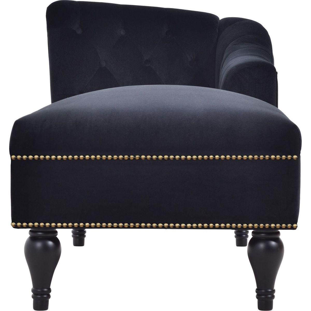 58" Velvet Chaise Lounge, Button Tufted Right Arm Facing Lounge Chair with Nailhead Trim & Solid Wood Legs for Living Room or Office, Sleeper Lounge Sofa (Black)