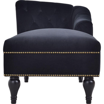 58" Velvet Chaise Lounge, Button Tufted Right Arm Facing Lounge Chair with Nailhead Trim & Solid Wood Legs for Living Room or Office, Sleeper Lounge Sofa (Black)