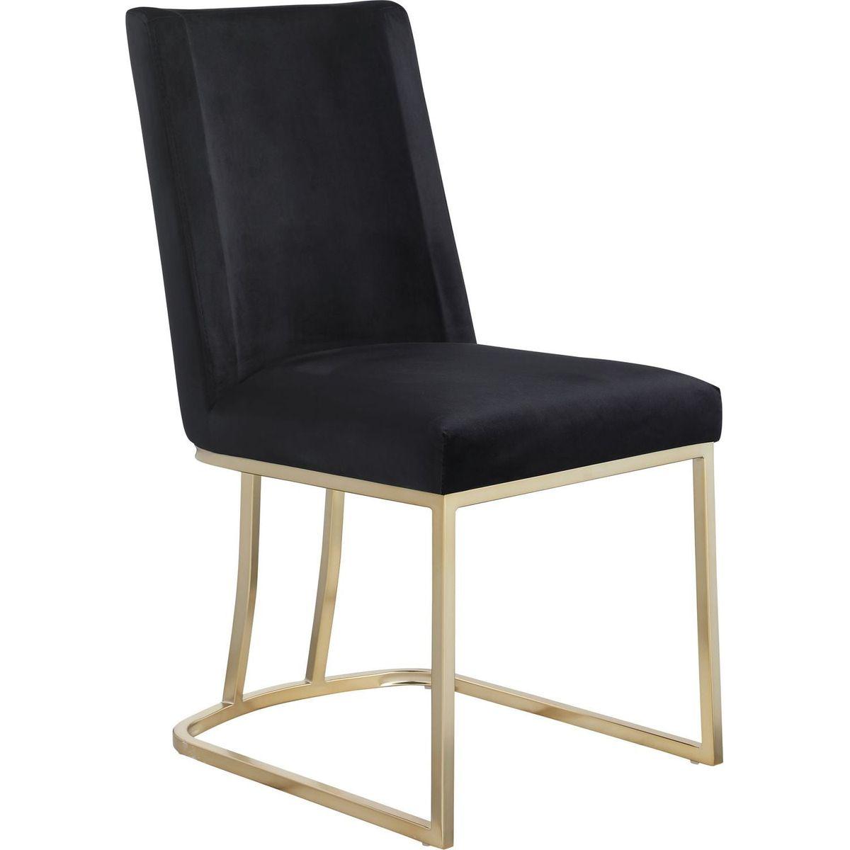 Dining Chairs, Velvet Upolstered Side Chair, Gold Metal Legs (Set of 2) - Black