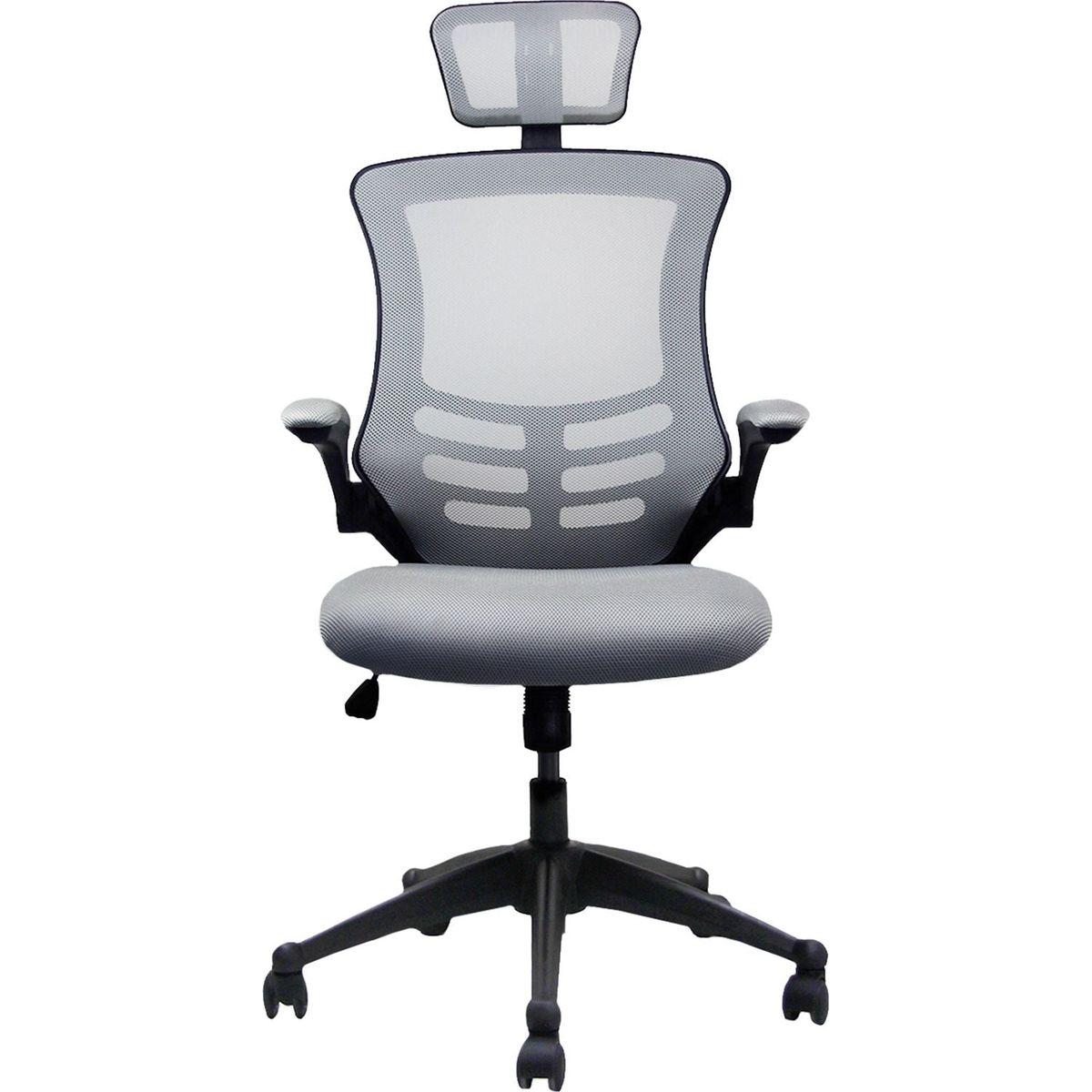 Modern High-Back Mesh Executive Office Chair with Headrest and Flip-Up Arms, Silver Grey