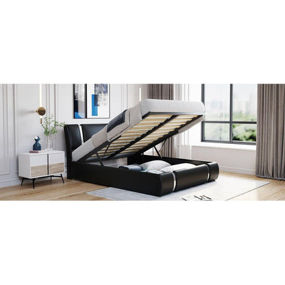 Queen Size Upholstered Faux Leather Platform bed with a Hydraulic Storage System, Black