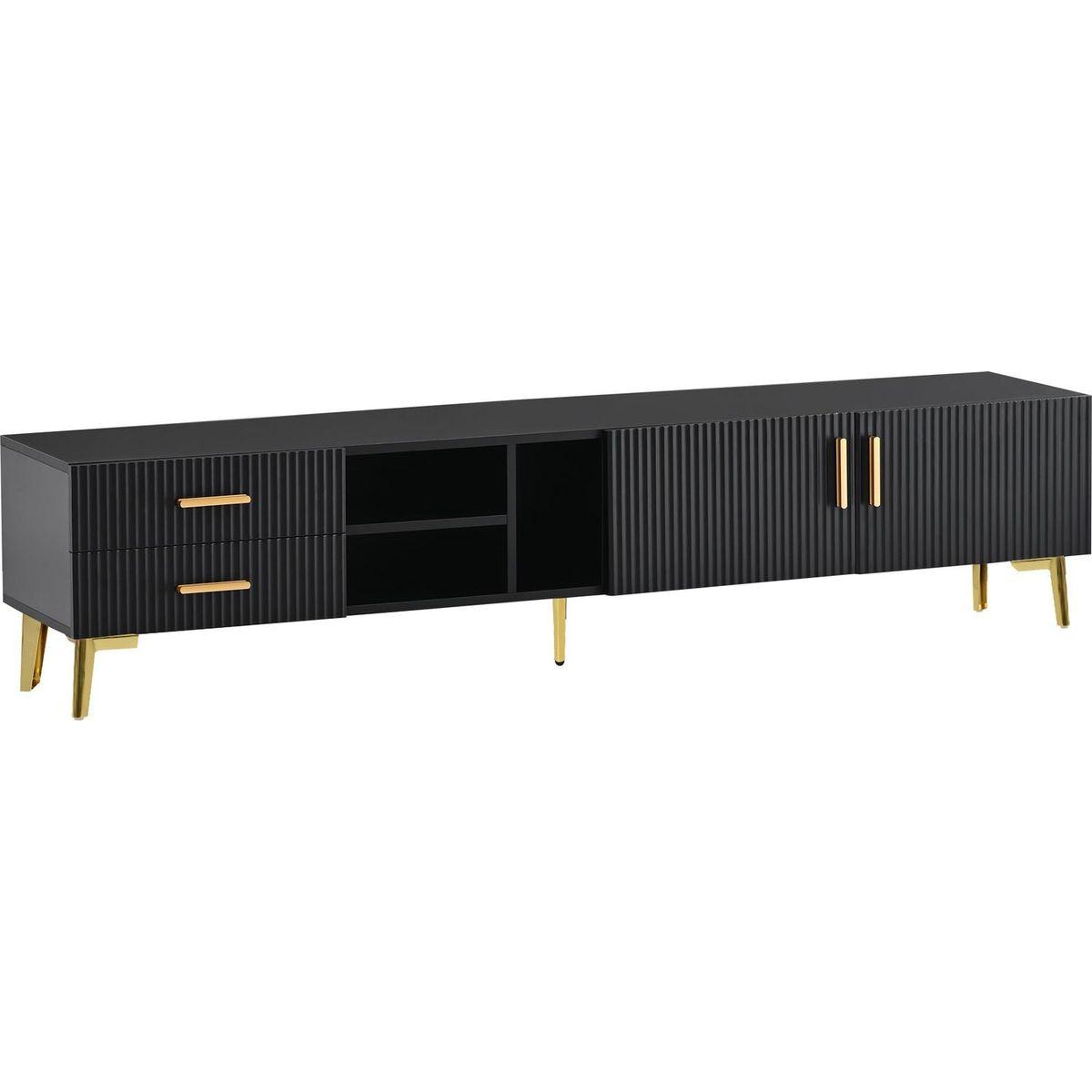 Modern TV Stand with 5 Champagne legs - Durable, stylish, spacious, versatile storage TVS up to 77" (Black)