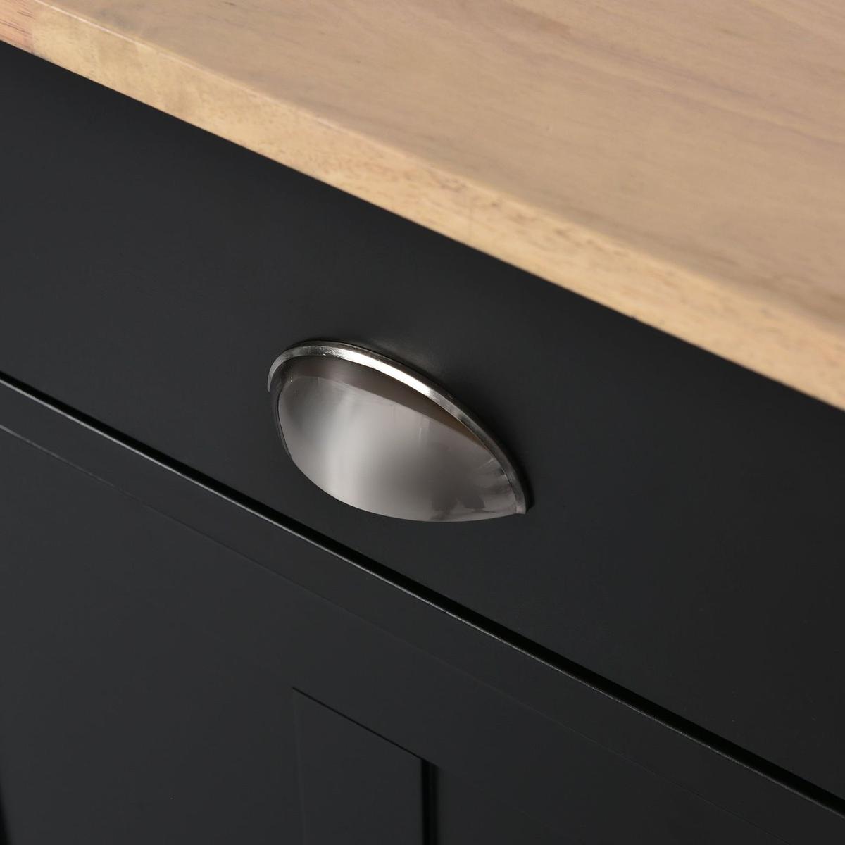 Kitchen Cart with Rubber wood Drop-Leaf Countertop, Concealed sliding barn door adjustable height, Kitchen Island on 4 Wheels with Storage Cabinet and 2 Drawers, L52.2xW30.5xH36.6 inch, Black