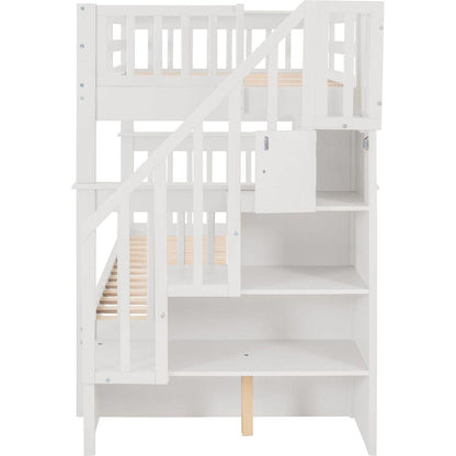 Stairway Twin-Over-Twin Bunk Bed with Twin size Trundle for Bedroom, Dorm, Adults, White () - Streamdale Furniture