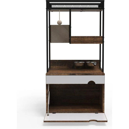Hidden Cat Litter Box Enclosures with Cat Tree Tower, Cat Furniture with Scratching Pads and Large Storage Space, Industrial Cat Cabinet with Shelves and Doors, Rustic Brown