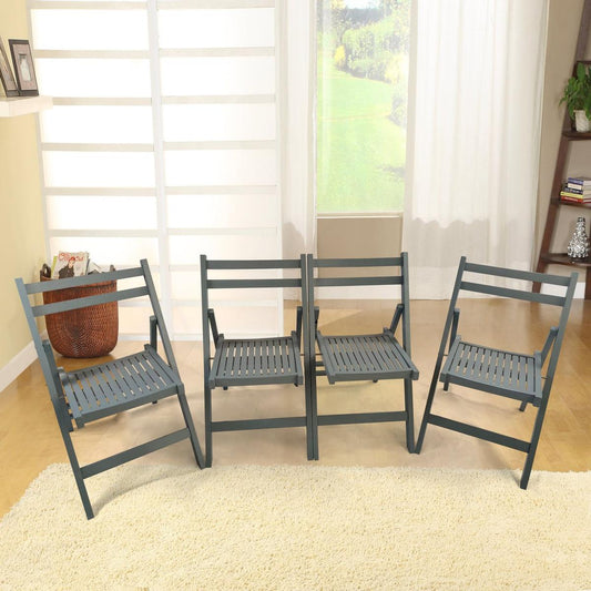 Furniture Slatted Wood Folding Special Event Chair - Gray, Set of 4, FOLDING CHAIR, FOLDABLE STYLE