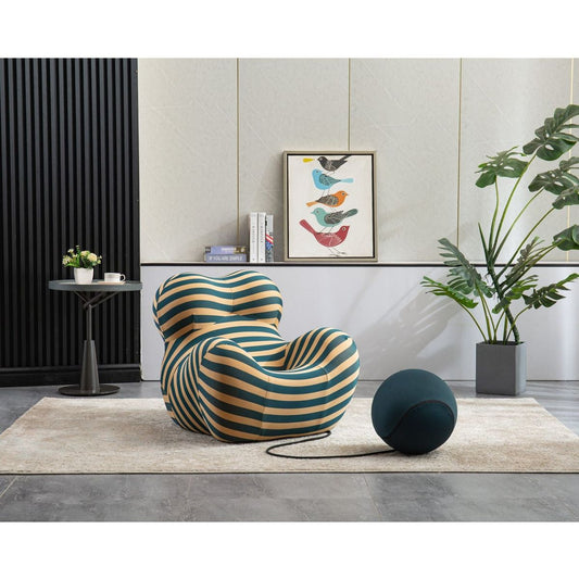 Barrel Chair with Ottoman, Mordern Comfy Stripe Chair for Living Room (3 Colors, 2 Size), Bule & Yellow Stripe and Small Size