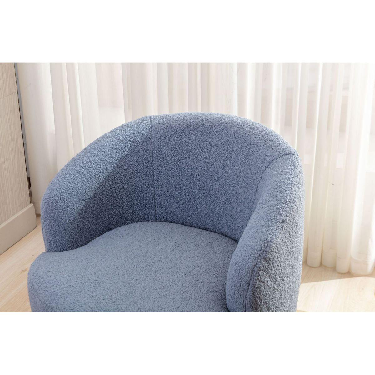 Teddy Fabric Swivel Accent Armchair Barrel Chair With Black Powder Coating Metal Ring, Light Blue