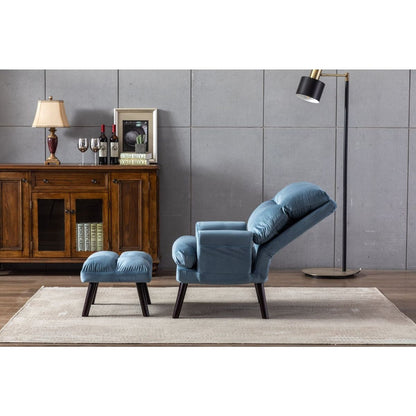 Soft Comfortable 1pc Accent Click Clack Chair with Ottoman Light Blue Fabric Upholstered Black Finish Legs Living Room Furniture