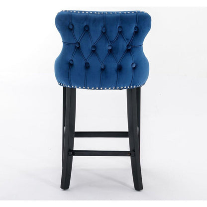 Contemporary Velvet Upholstered Wing-Back Barstools with Button Tufted Decoration and Wooden Legs, and Chrome Nailhead Trim, Leisure Style Bar Chairs,Bar stools,Set of 2 (Blue)