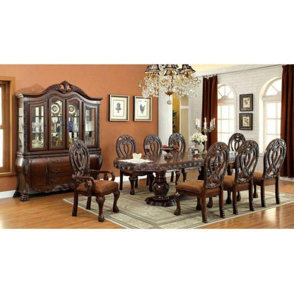 Formal Majestic Traditional Dining Chairs Cherry Solid wood Fabric Seat Intricate Carved Details Set of 2 Side Chairs