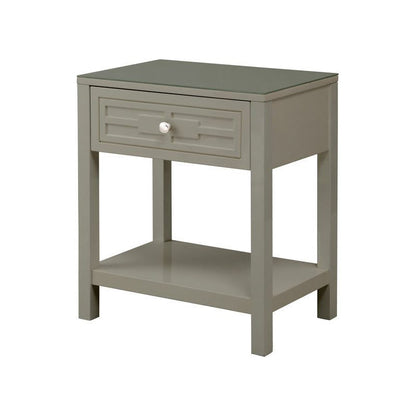 Dylan Taupe Wooden End Side Table Nightstand with Glass Top and Drawer